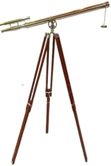 Vintage Brass Telescope with Adjustable Wooden Tripod