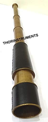 Nautical Antique Brass Pirate Telescope with Black Leather Case