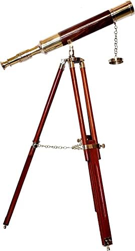 Handmade Brass Telescope with Brown Tripod for Nautical Decor
