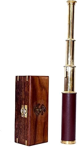 Antiqueex Nautical Pirate Brass Telescope with Wooden Case