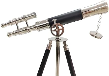 Nautical Brass Telescope Double Barrel Spyglass with Brass Tripod and Black Leather
