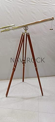 Vintage Brass Telescope with Adjustable Wooden Tripod