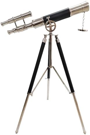 Nautical Brass Telescope Double Barrel Spyglass with Brass Tripod and Black Leather