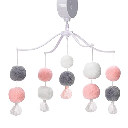 Bedtime Originals Blossom Pink Gray Pom Pom Musical Crib Mobile Soother Toy
