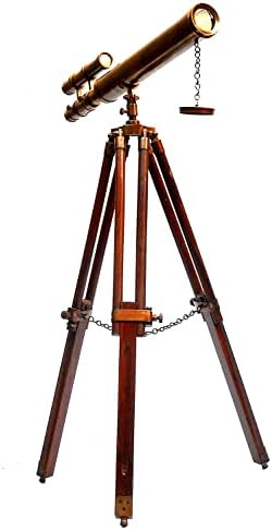 NauticalMart 18 Inch Brown Antique Telescope with Wooden Tripod