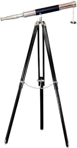 Handmade Chrome Nickel Finish Royal Telescope Nautical Marine Adjustable Wooden Tripod Stand