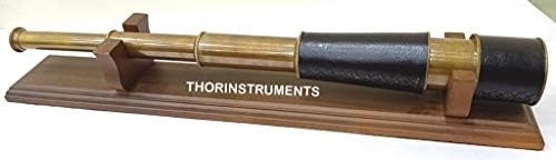 Nautical Antique Brass Pirate Telescope with Black Leather Case