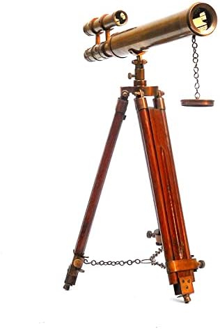 NauticalMart 18 Inch Brown Antique Telescope with Wooden Tripod