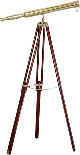 Shiny Brass Nautical Signal Telescope with Wooden Stand