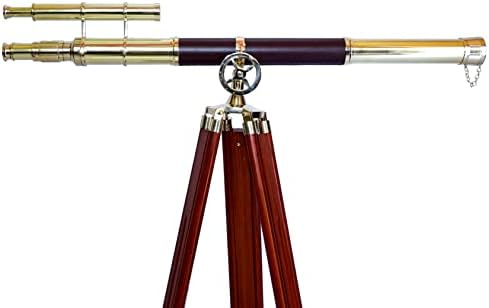 Spyglass Magnification Telescope with Brass and Leather Stand