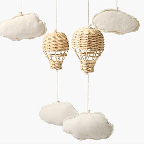 Baby Mobile with Rattan Balloon and Cloud Decor