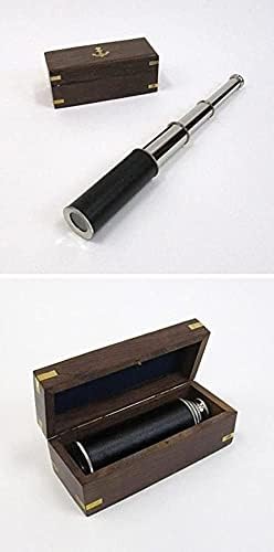 NauticalMart Brass Telescope Chrome Pullout Monocular with Hardwood Box