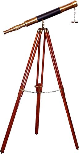 Antique Marine Telescope Wooden Tripod Stand