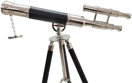 Nautical Brass Telescope Double Barrel Spyglass with Brass Tripod and Black Leather