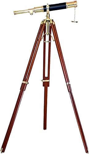 Nautical Navy Brass Telescope with Wooden Tripod