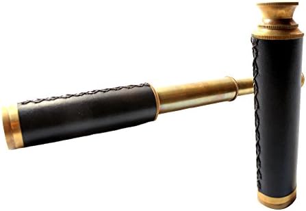Vintage Black Leather Telescope with Brass Construction