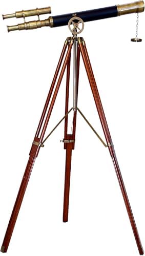 Antiqueex Brass Telescope with Wooden Tripod Stand 1