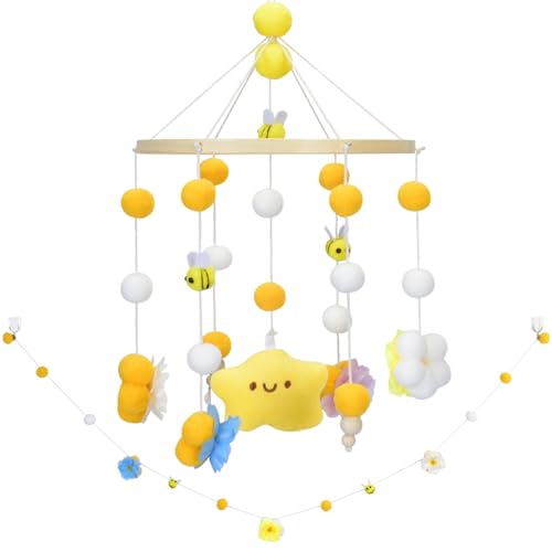Baby Crib Mobile with Bees Flowers and Leaves Yellow Bee