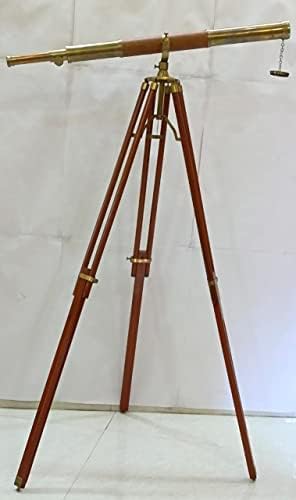 Antique Brass Telescope with Wooden Tripod Stand 1