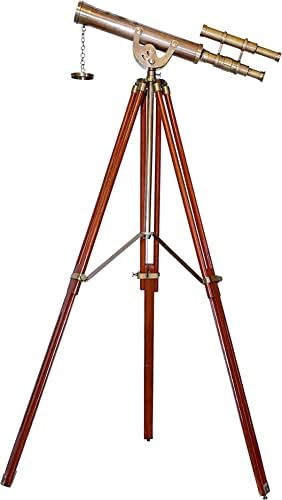 Antique Victorian Brass Telescope with Wooden Tripod