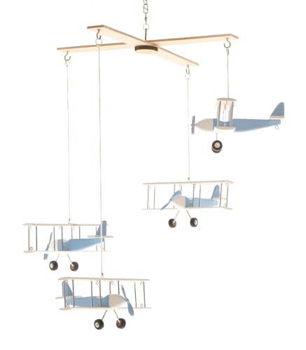 Handcrafted Wooden Airplane Mobile for Baby Room