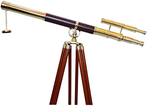Spyglass Magnification Telescope with Brass and Leather Stand