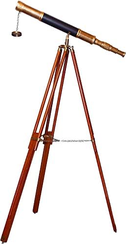 Antique Marine Telescope Wooden Tripod Stand