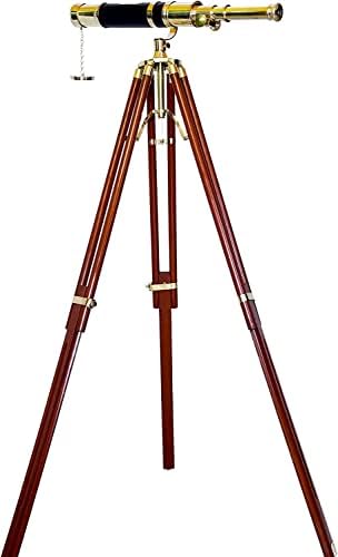Nautical Navy Brass Telescope with Wooden Tripod