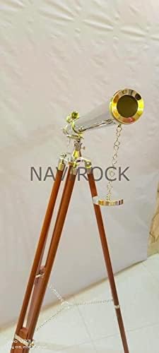 Vintage Brass Telescope with Adjustable Wooden Tripod