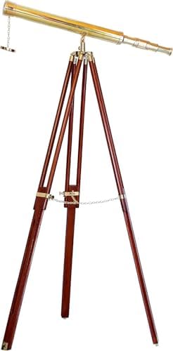 Shiny Brass Nautical Signal Telescope with Wooden Stand