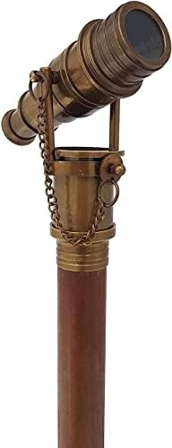 Beautiful Nautical Antique Wooden Walking Stick Telescope Collectible Cane with Brass Handle