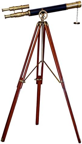 Antiqueex Brass Telescope with Wooden Tripod Stand