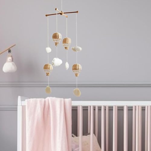Baby Mobile with Rattan Balloon and Cloud Decor