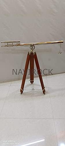 Vintage Brass Telescope with Adjustable Wooden Tripod