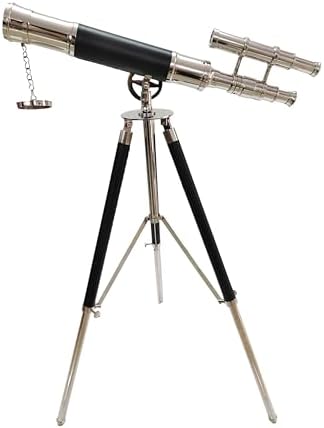 Nautical Brass Telescope Double Barrel Spyglass with Brass Tripod and Black Leather