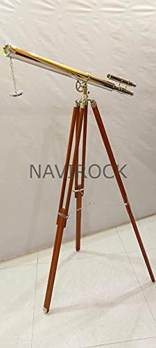 Vintage Brass Telescope with Adjustable Wooden Tripod