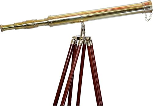 Shiny Brass Nautical Signal Telescope with Wooden Stand