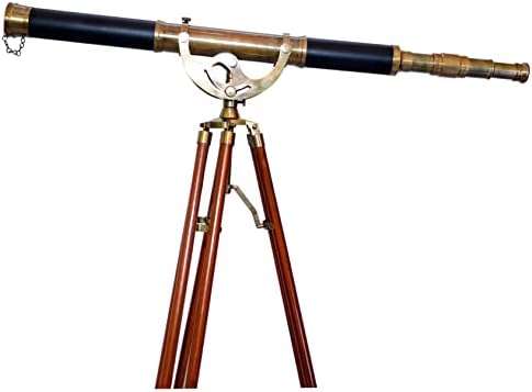 Nautical Brass Telescope with Adjustable Tripod and Black Leather Cover