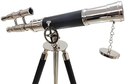 Nautical Brass Telescope Double Barrel Spyglass with Brass Tripod and Black Leather