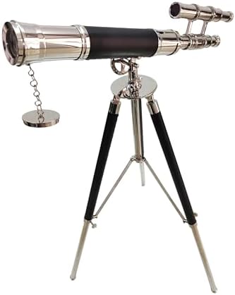 Nautical Brass Telescope Double Barrel Spyglass with Brass Tripod and Black Leather