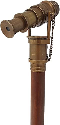 Beautiful Nautical Antique Wooden Walking Stick Telescope Collectible Cane with Brass Handle