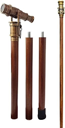 Beautiful Nautical Antique Wooden Walking Stick Telescope Collectible Cane with Brass Handle