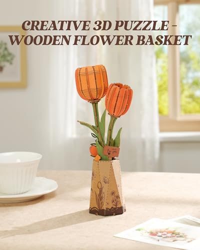Rowood Wooden Flower DIY Craft Kit for Adults Orange Tulip