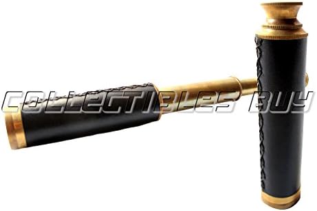 Vintage Black Leather Telescope with Brass Construction