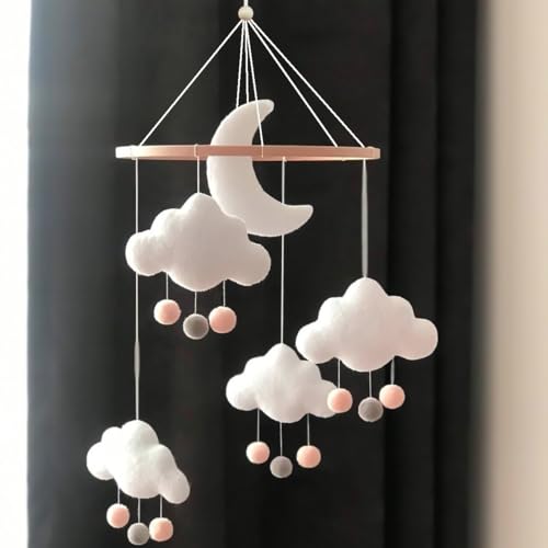 Boho Baby Crib Mobile - Gender Neutral Hand-Crocheted Moon Stars Clouds