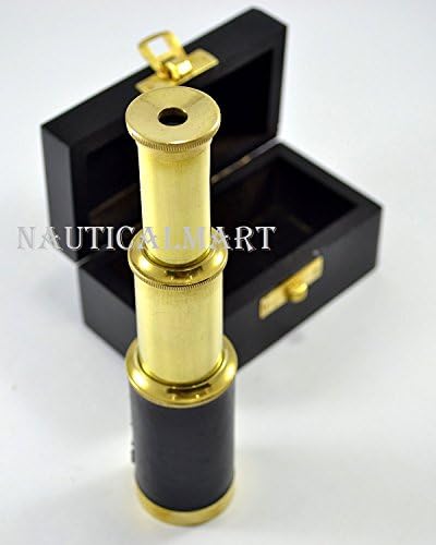 NauticalMart Old Telescope Pirate Spyglass Brass Telescope Monocular Collapsible 6 Inch Wood Box