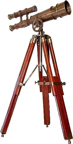 Vintage Brass Telescope with Wooden Tripod Stand