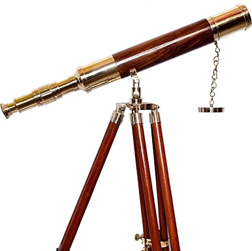Handmade Brass Telescope with Brown Tripod for Nautical Decor