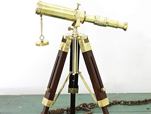 Shiny Brass Telescope Wooden Stand Desktop Decor