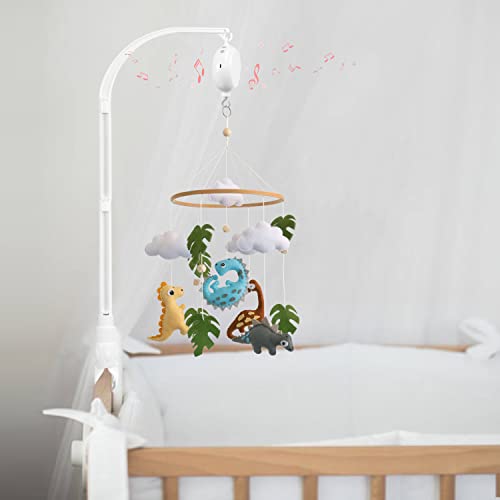 Musical Dinosaur Crib Mobile for Boys Girls - 12 Lullabies with Rotating Visuals